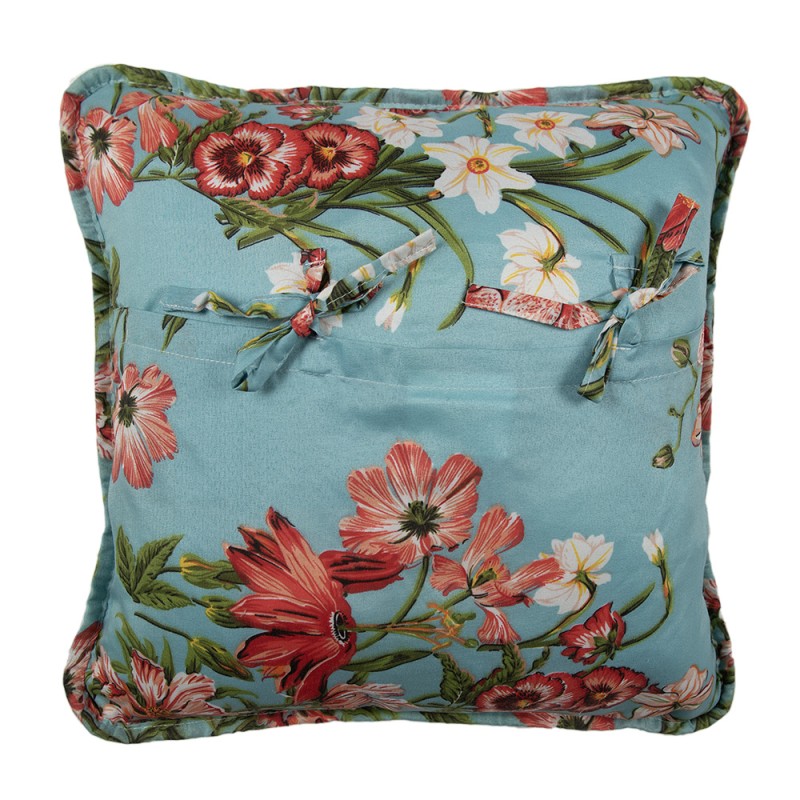Clayre & Eef Cushion Cover 40x40 cm Blue Pink Cotton Polyester Flowers