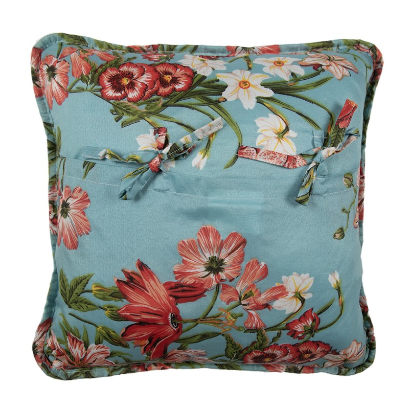 Clayre & Eef Housse de coussin 40x40 cm Bleu Rose Coton Polyester Fleurs