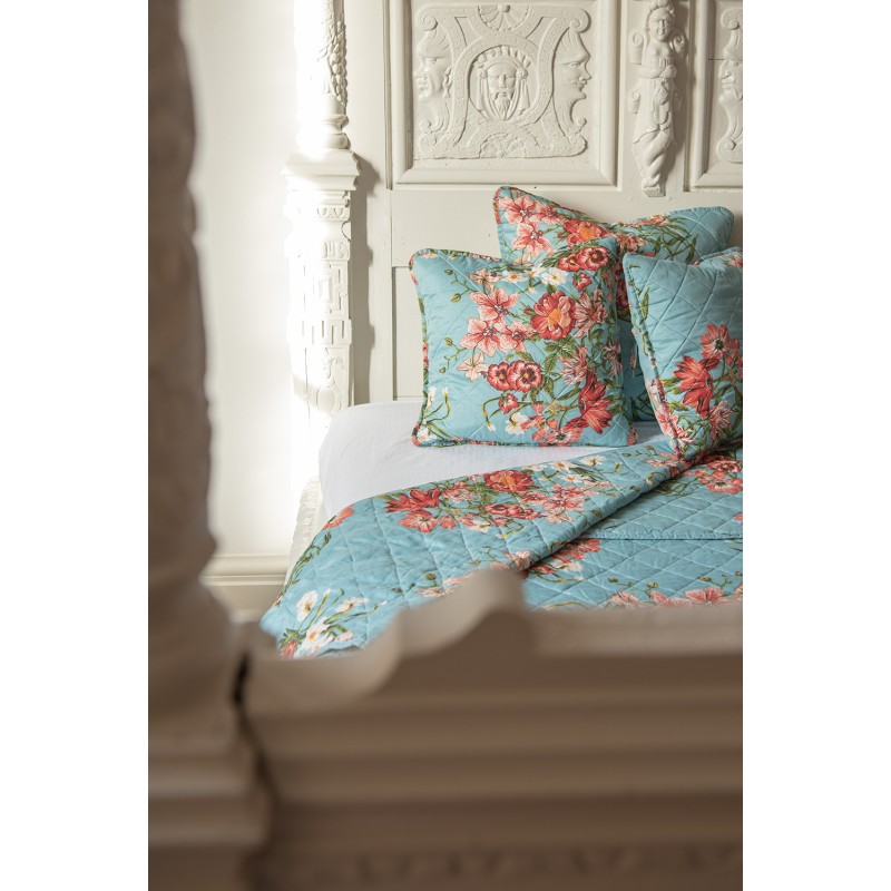 Clayre & Eef Housse de coussin 40x40 cm Bleu Rose Coton Polyester Fleurs