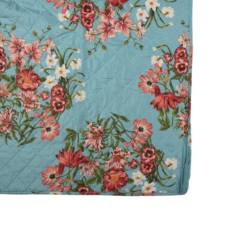 Clayre & Eef Tagesdecke 140x220 cm Blau Rosa Baumwolle Polyester Rechteck Blumen