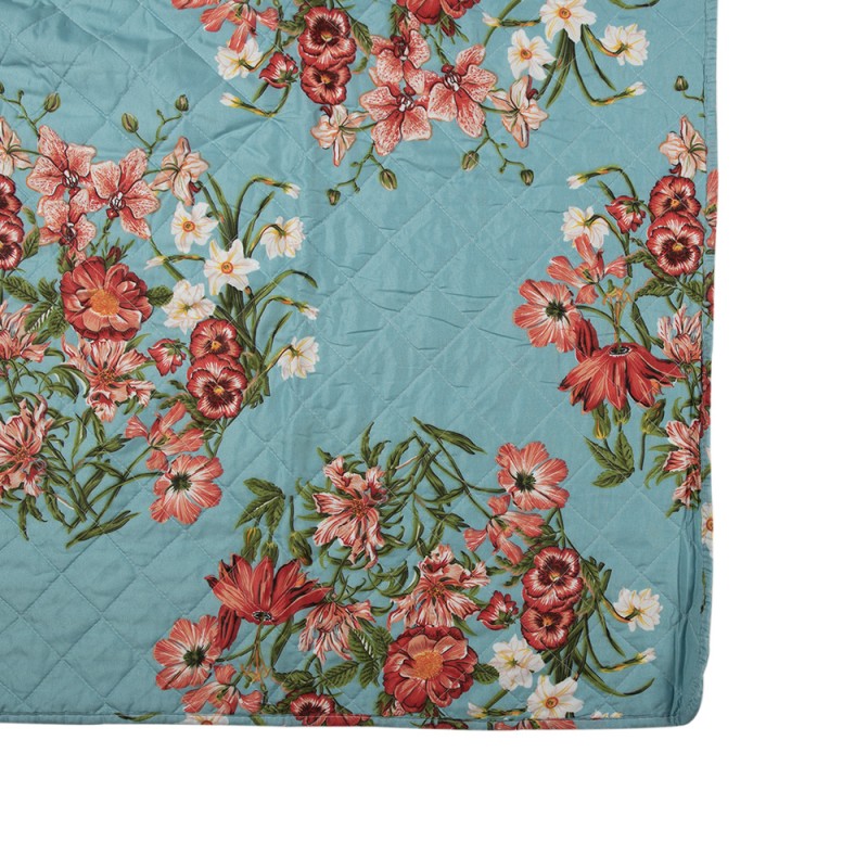 Clayre & Eef Bedspread 240x260 cm Blue Pink Cotton Polyester Rectangle Flowers