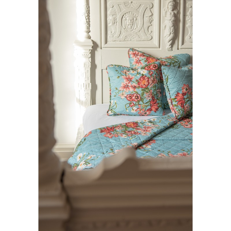 Clayre & Eef Couvertures 240x260 cm Bleu Rose Coton Polyester Rectangle Fleurs