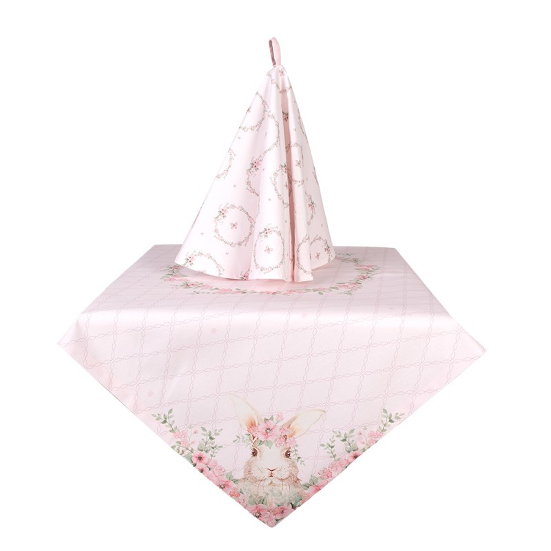 Clayre & Eef Nappe 100x100 cm Rose Coton Carré Lapin