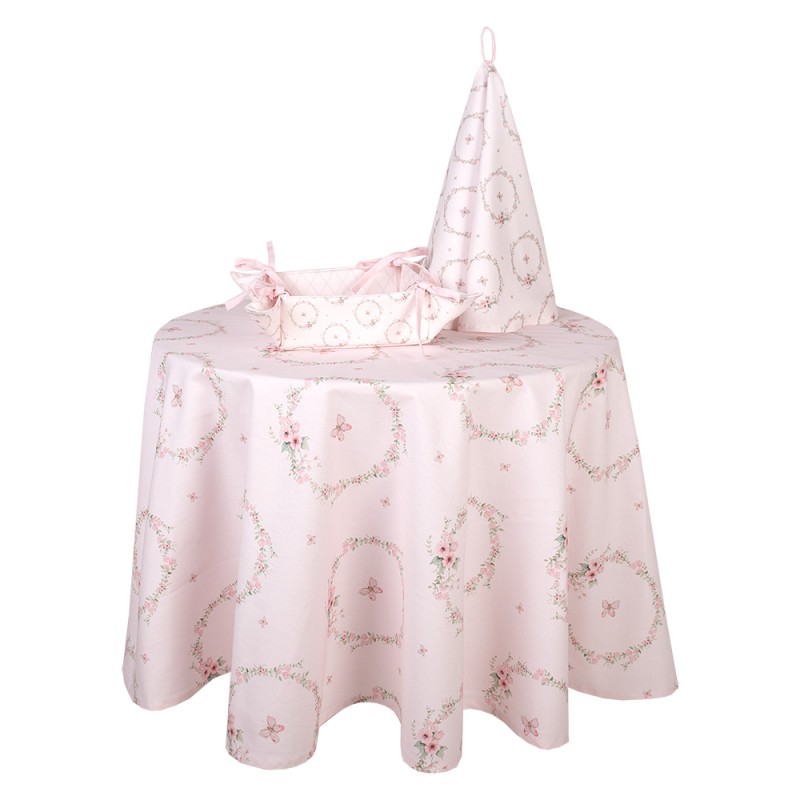 Clayre & Eef Tablecloth Ø 170 cm Pink Cotton Round Rabbit