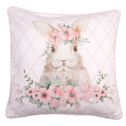 Clayre & Eef Cushion Cover 40x40 cm Pink Cotton Square Rabbit