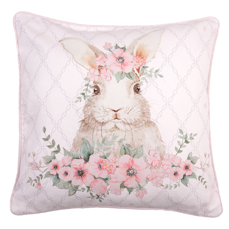 Clayre & Eef Kussenhoes  40x40 cm Roze Katoen Vierkant Konijn