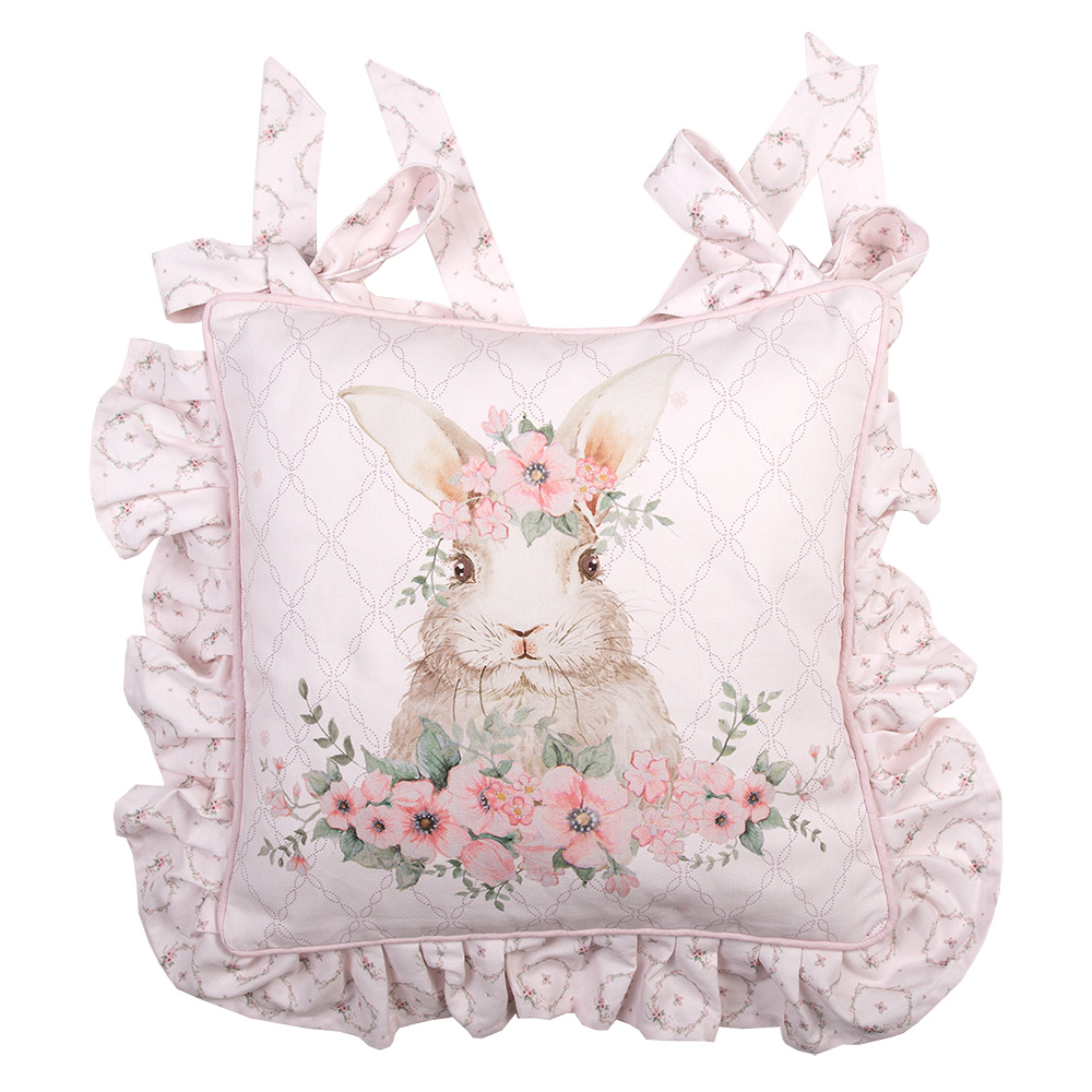 Clayre&Eef Kussenhoes Stoelkussen 40x40 cm Roze Katoen Konijn