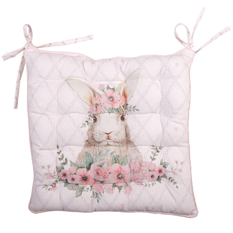 Clayre & Eef Chair Cushion Foam 40x40x4 cm Pink Cotton Square Rabbit