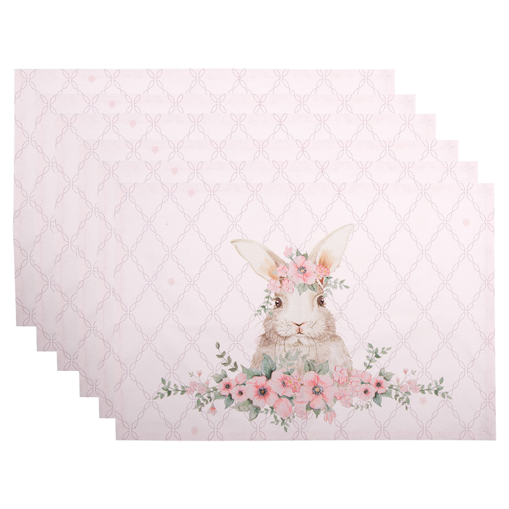 Clayre&Eef Placemats Set van 6 48x33 cm Roze Katoen Konijn afbeelding