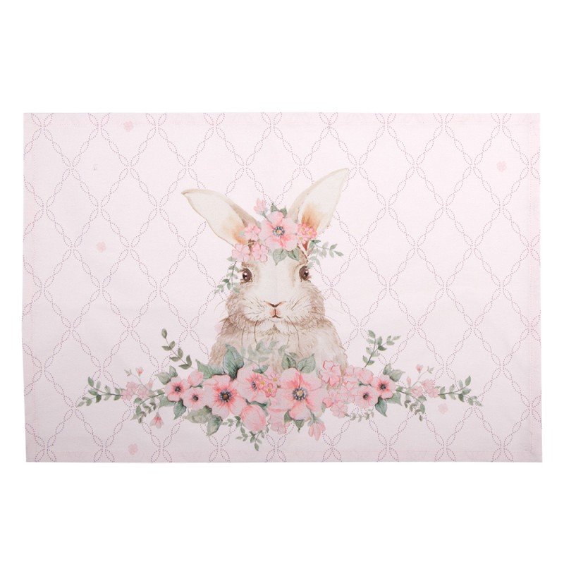 Clayre & Eef Placemats Set of 6 48x33 cm Pink Cotton Rabbit