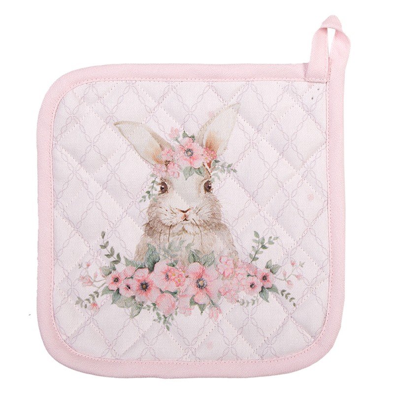 Clayre & Eef Pot Holder 20x20 cm Pink Cotton Square Rabbit