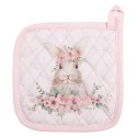 Clayre & Eef Kinder Topflappen 16x16 cm Rosa Baumwolle Quadrat Kaninchen