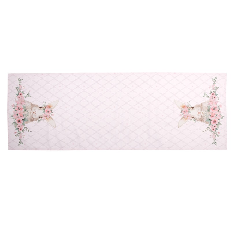 Clayre & Eef Tischläufer 50x140 cm Rosa Baumwolle Kaninchen