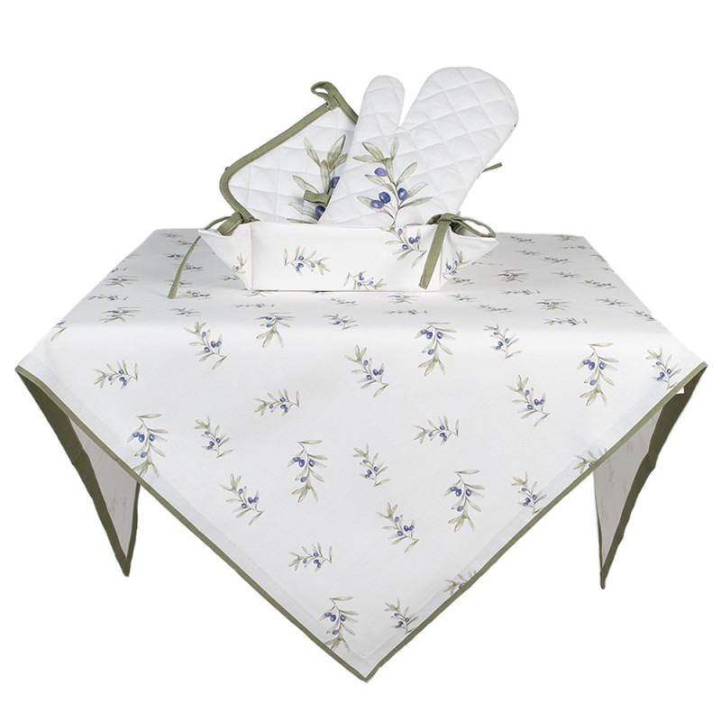 Clayre & Eef Tablecloth 130x180 cm White Cotton Olives