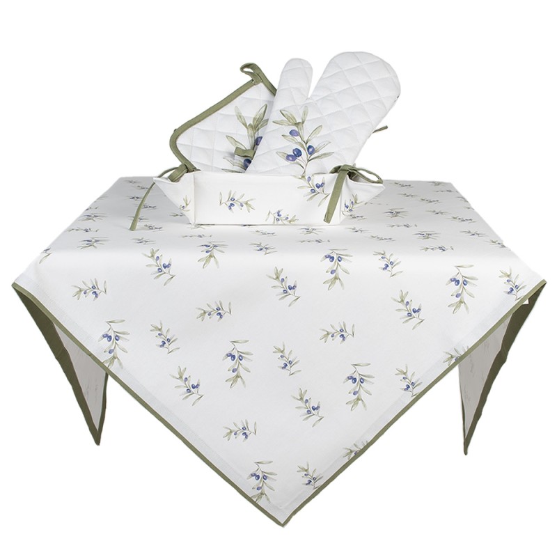 Clayre & Eef Nappe 130x180 cm Blanc Coton Olives