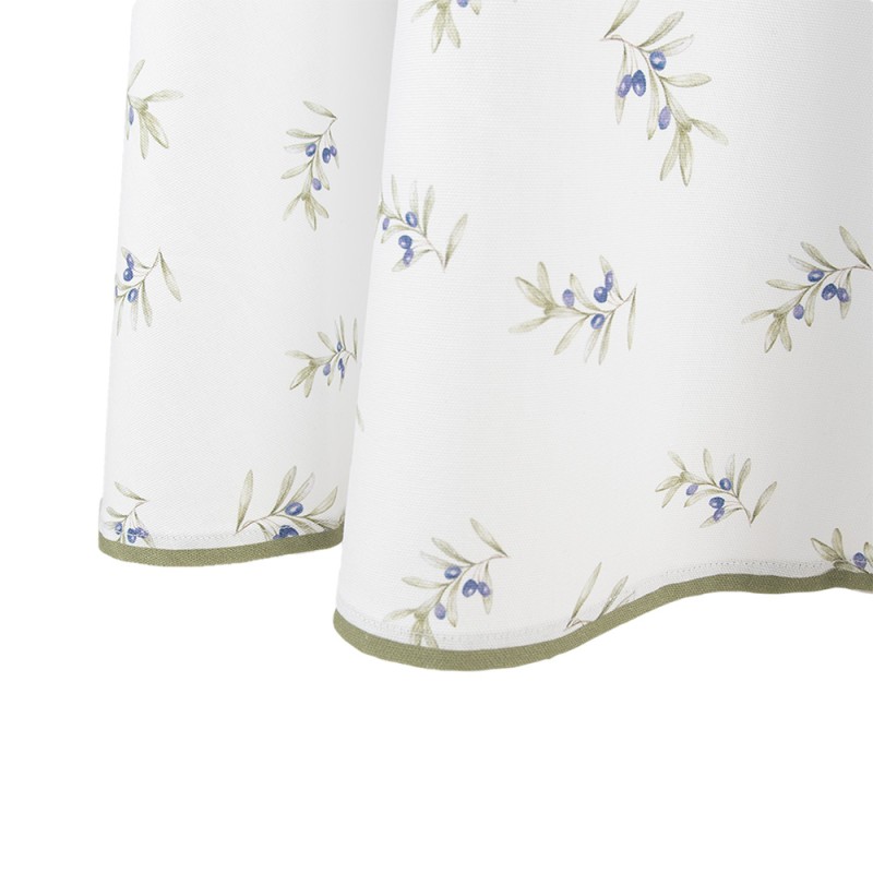 Clayre & Eef Tablecloth Ø 170 cm White Cotton Round Olives