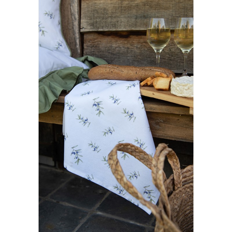 Clayre & Eef Tablecloth Ø 170 cm White Cotton Round Olives