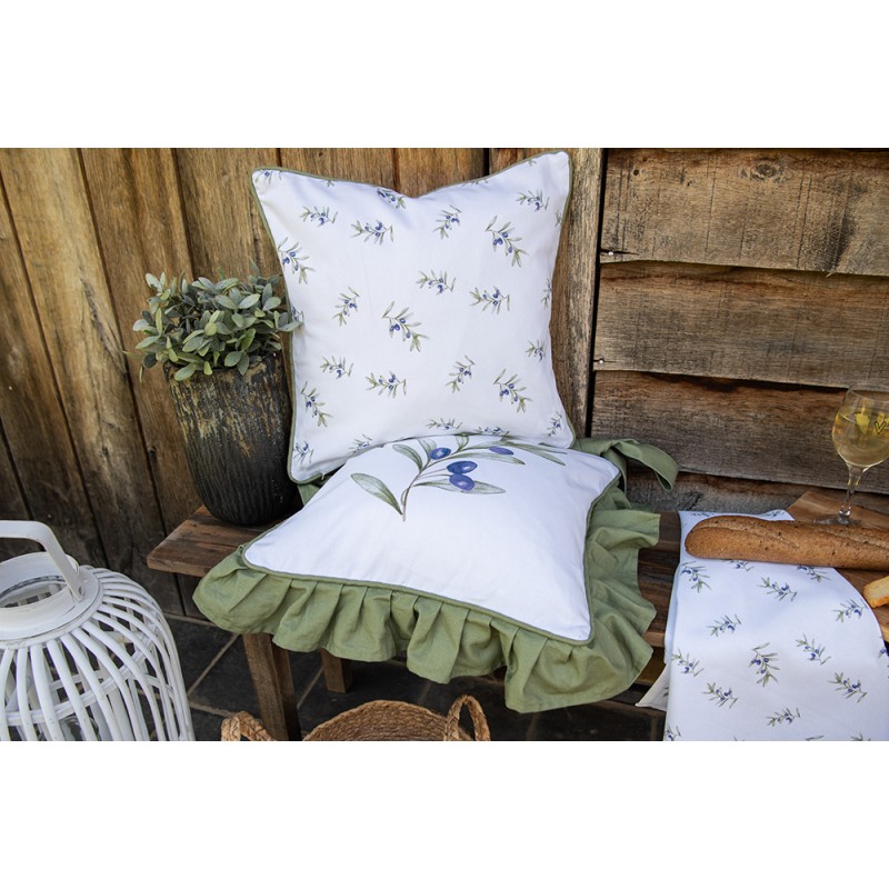 Clayre & Eef Housse de coussin 40x40 cm Blanc Coton Olives