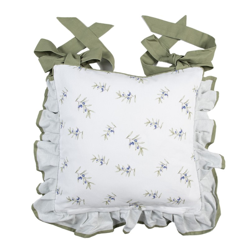 Clayre & Eef Housse de coussin pour coussin de chaise 40x40 cm Blanc Coton Olives