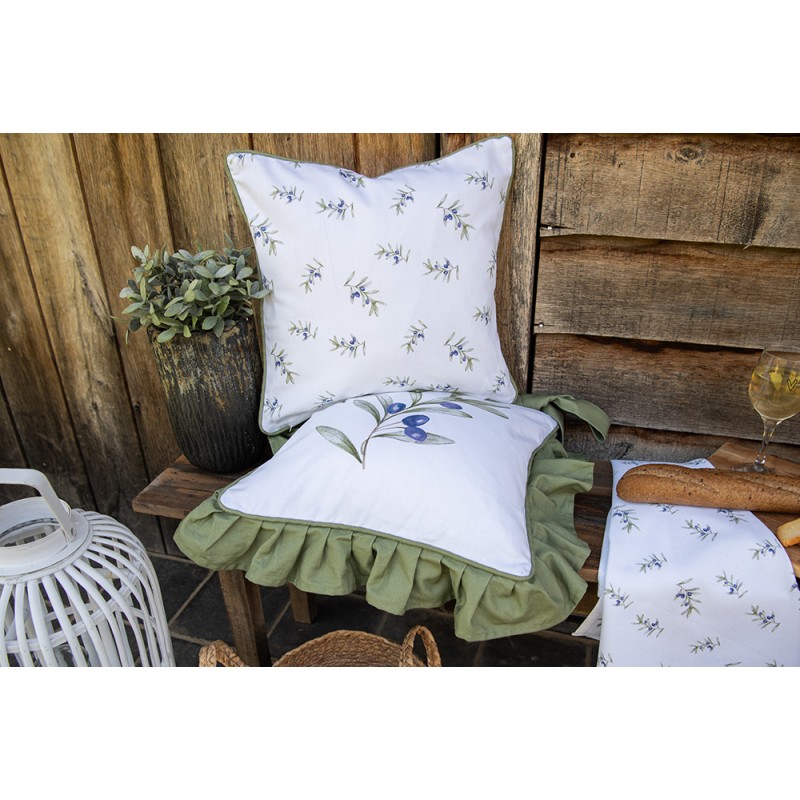 Clayre & Eef Chair Cushion Cover 40x40 cm White Cotton Olives