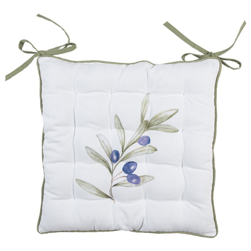 Clayre & Eef Chair Cushion Foam 40x40x4 cm White Cotton Olives