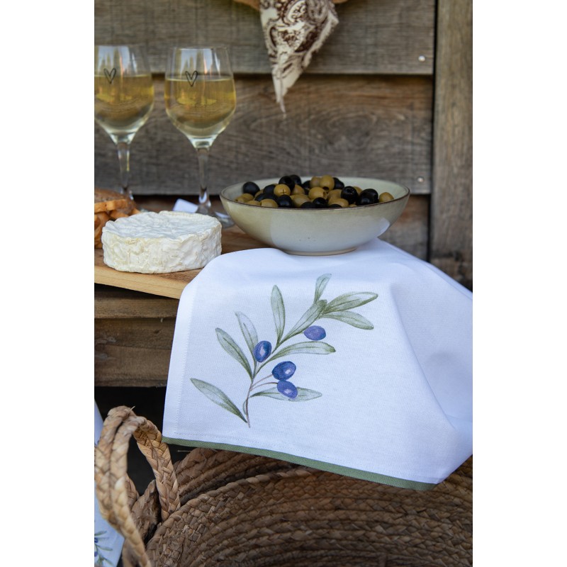 Clayre & Eef Placemats Set van 6  48x33 cm Wit Katoen Olijven