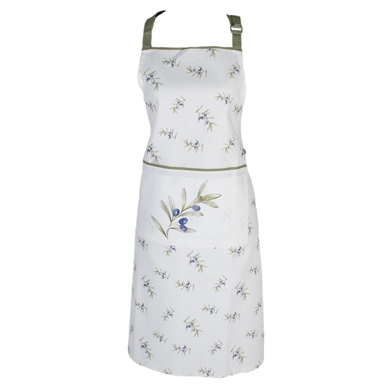 Clayre & Eef Kitchen Apron 70x85 cm White Cotton Olives