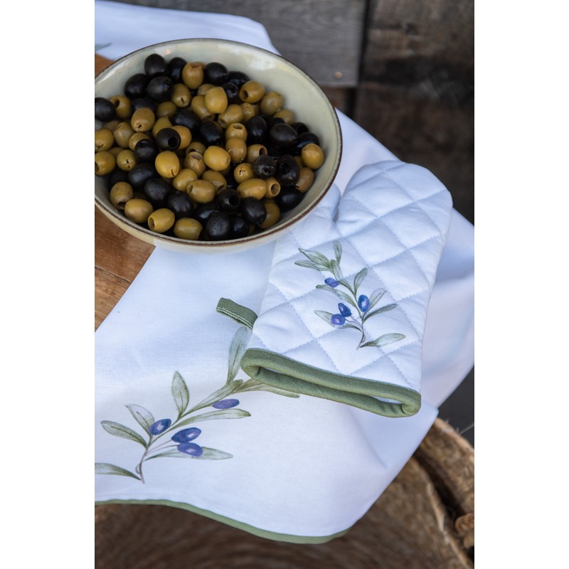 Clayre & Eef Kitchen Apron 70x85 cm White Cotton Olives