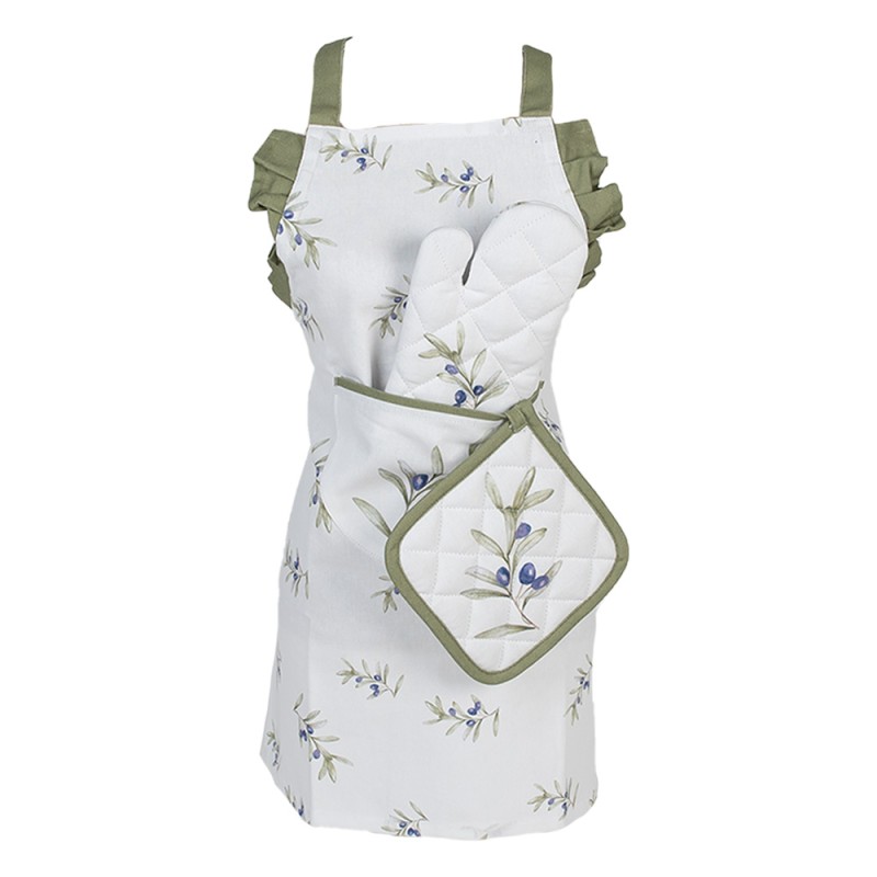 Clayre & Eef Kids' Kitchen Apron 48x56 cm White Cotton Olives