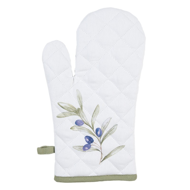 Clayre & Eef Oven Mitt 18x30 cm White Cotton Olives