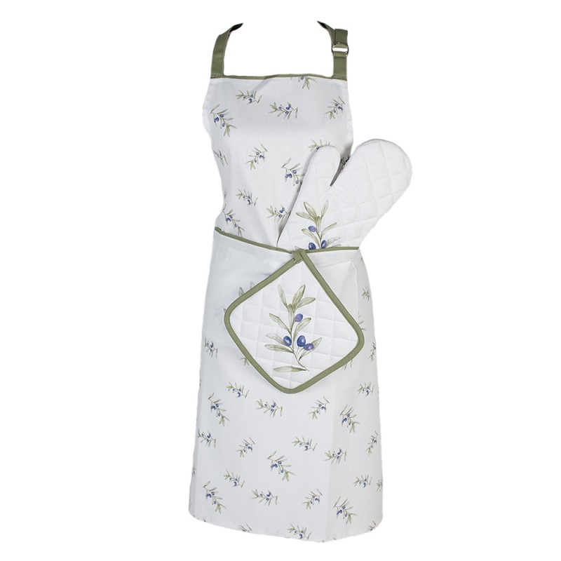 Clayre & Eef Oven Mitt 18x30 cm White Cotton Olives