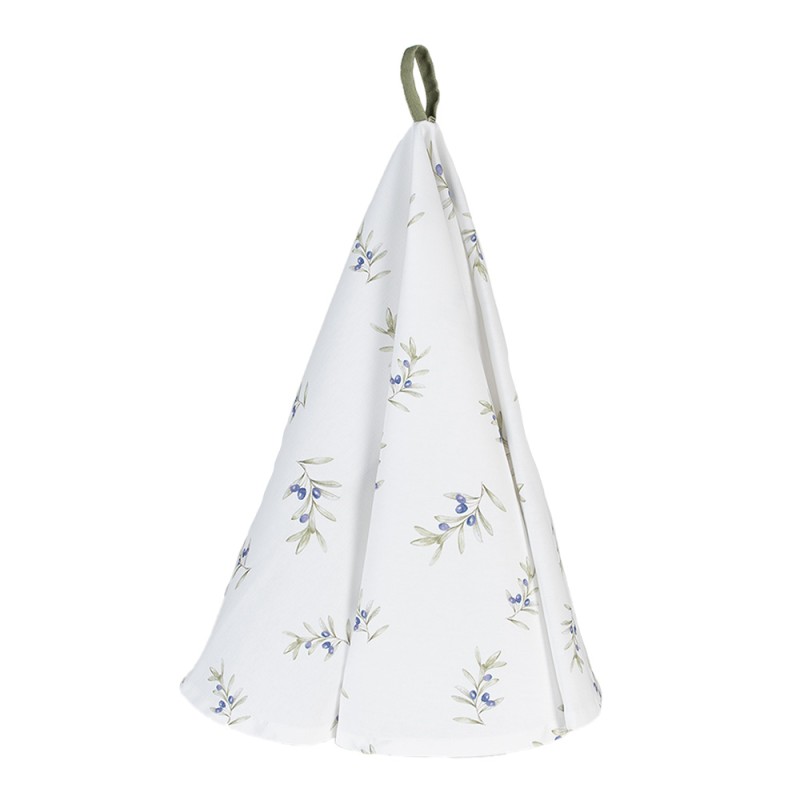 Clayre & Eef Tea Towel  Ø 80 cm White Cotton Round Olives