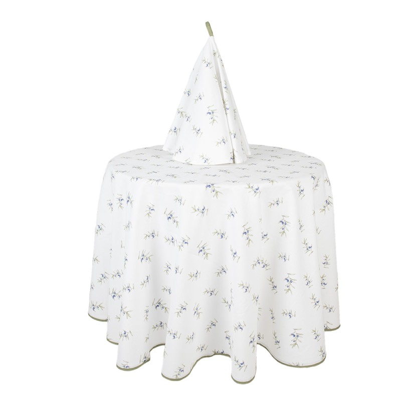 Clayre & Eef Torchon Ø 80 cm Blanc Coton Rond Olives