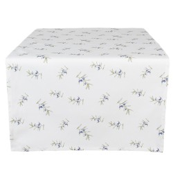 Clayre & Eef Table Runner 50x140 cm White Cotton Olives