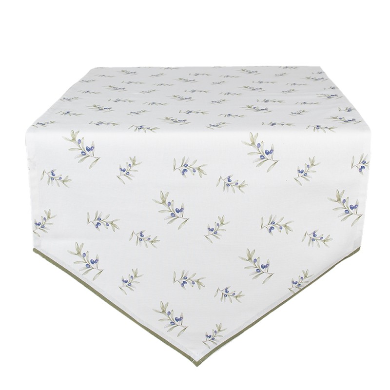 Clayre & Eef Table Runner 50x160 cm White Cotton Olives