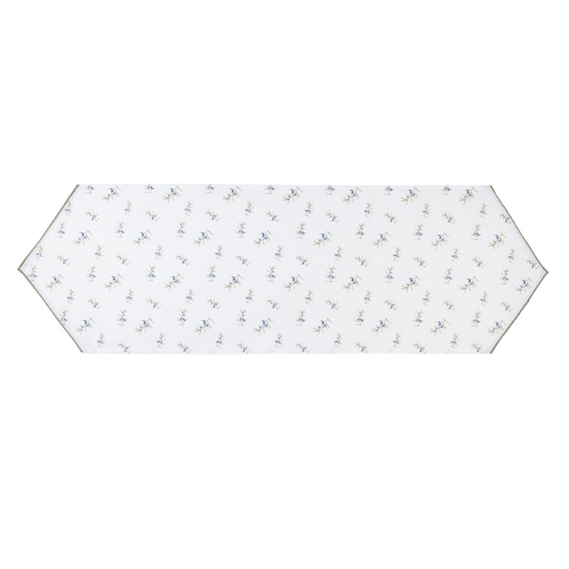 Clayre & Eef Table Runner 50x160 cm White Cotton Olives