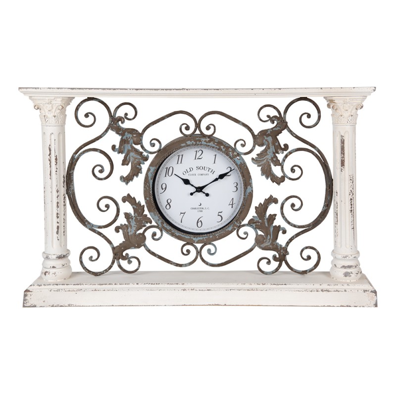 Clayre & Eef Stehende Uhr 76x48 cm Weiß Holz Metall Rechteck