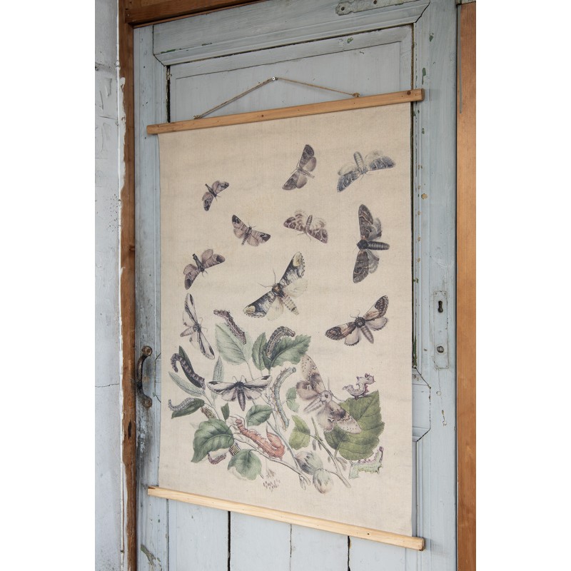 Clayre & Eef Wandkleed  80x100 cm Beige Hout Textiel Rechthoek Vlinders