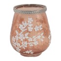 Clayre & Eef Tealight Holder Ø 9x10 cm Pink White Glass Metal Round Flowers