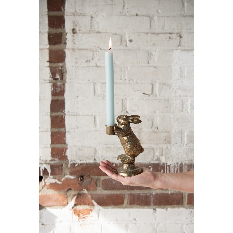 Clayre & Eef Kerzenständer Kaninchen 12x10x30 cm Goldfarbig Eisen