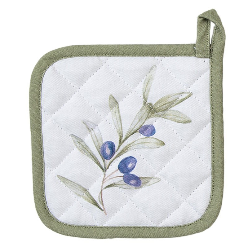 Clayre & Eef Kids' Pot Holder 16x16 cm White Cotton Olives