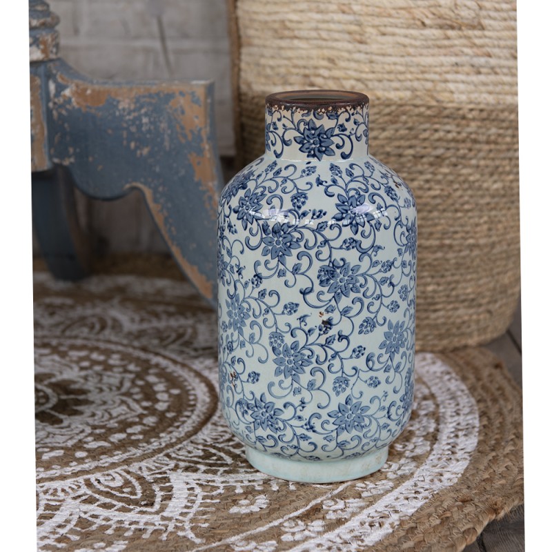 Clayre & Eef Vase Ø 17x31 cm Bleu Vert Céramique Rond Fleurs