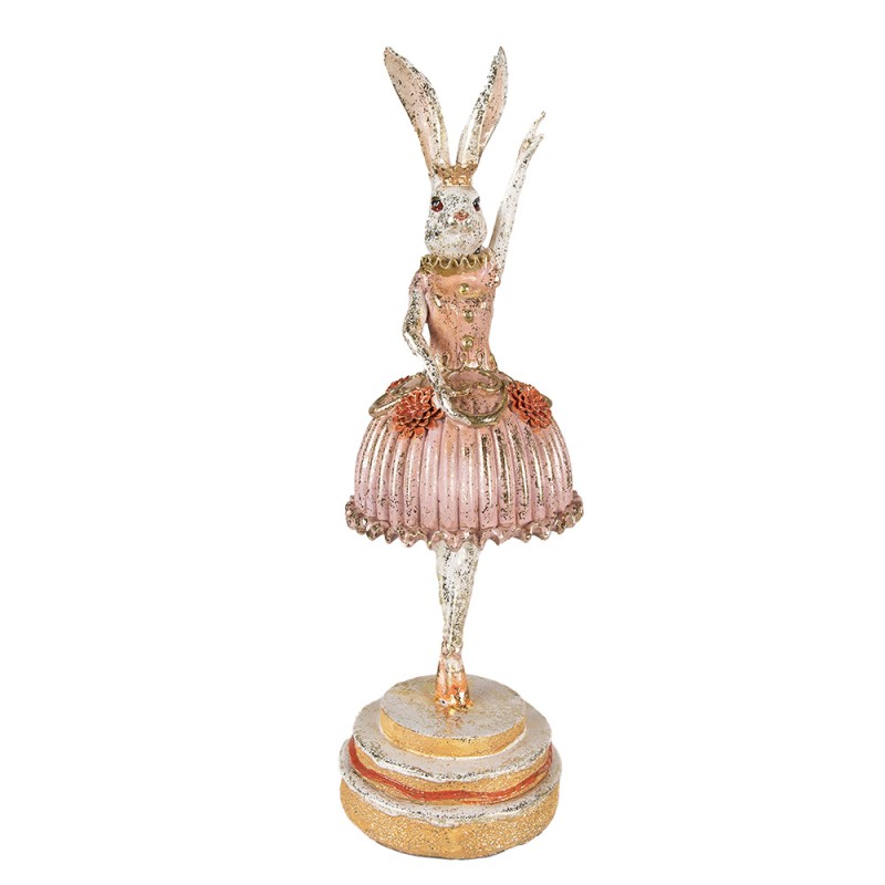 Clayre & Eef Figur Kaninchen 11x11x35 cm Rosa Beige Polyresin