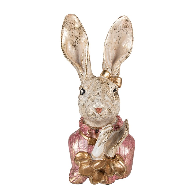 Clayre & Eef Figurine Rabbit 11x12x24 cm Beige Pink Polyresin