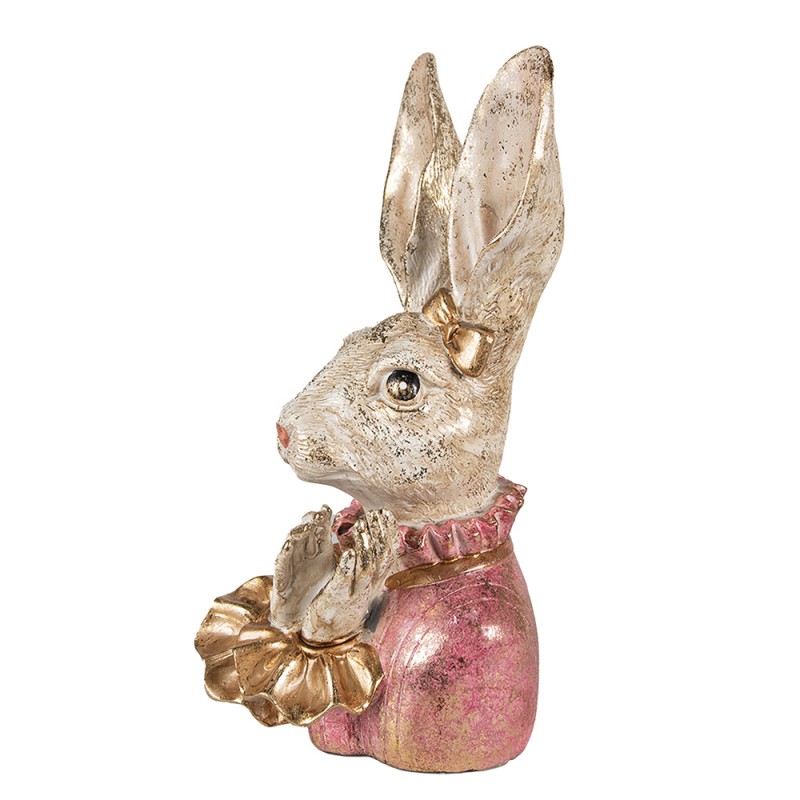 Clayre & Eef Figur Kaninchen 11x12x24 cm Beige Rosa Polyresin