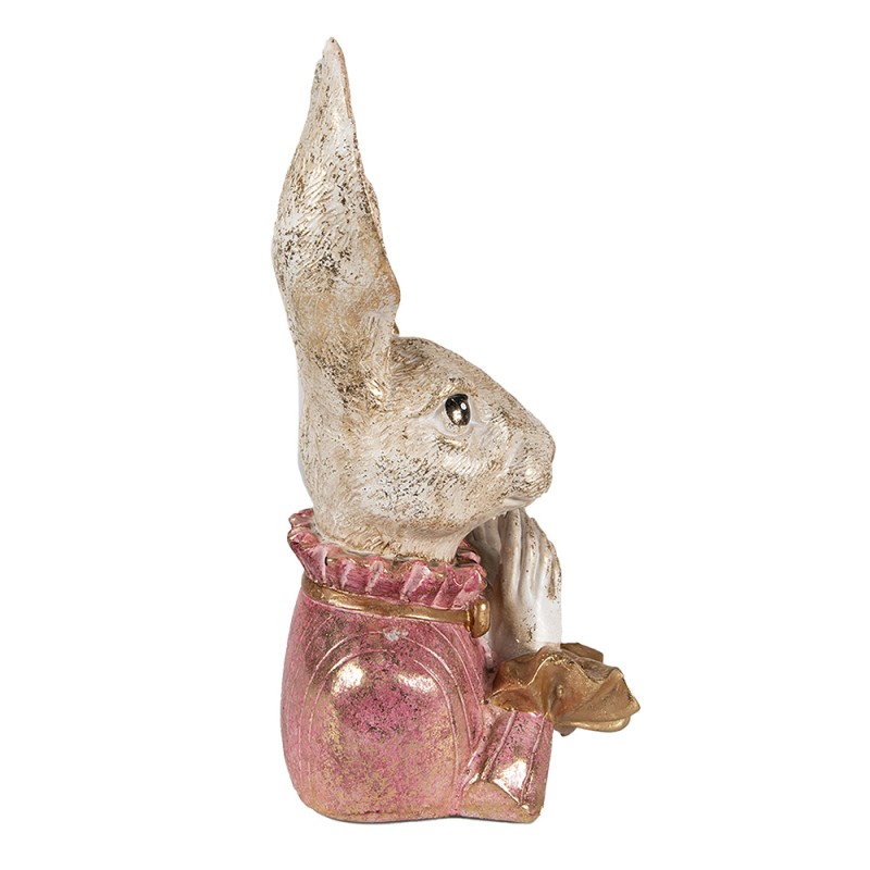Clayre & Eef Figurine Rabbit 11x12x24 cm Beige Pink Polyresin
