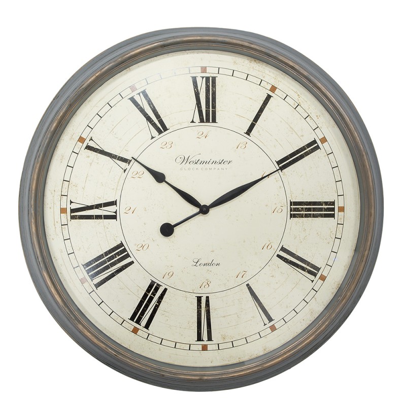 Clayre & Eef Wall Clock Ø 76x6 cm Grey Beige Plastic Glass Westminster Clock Company London