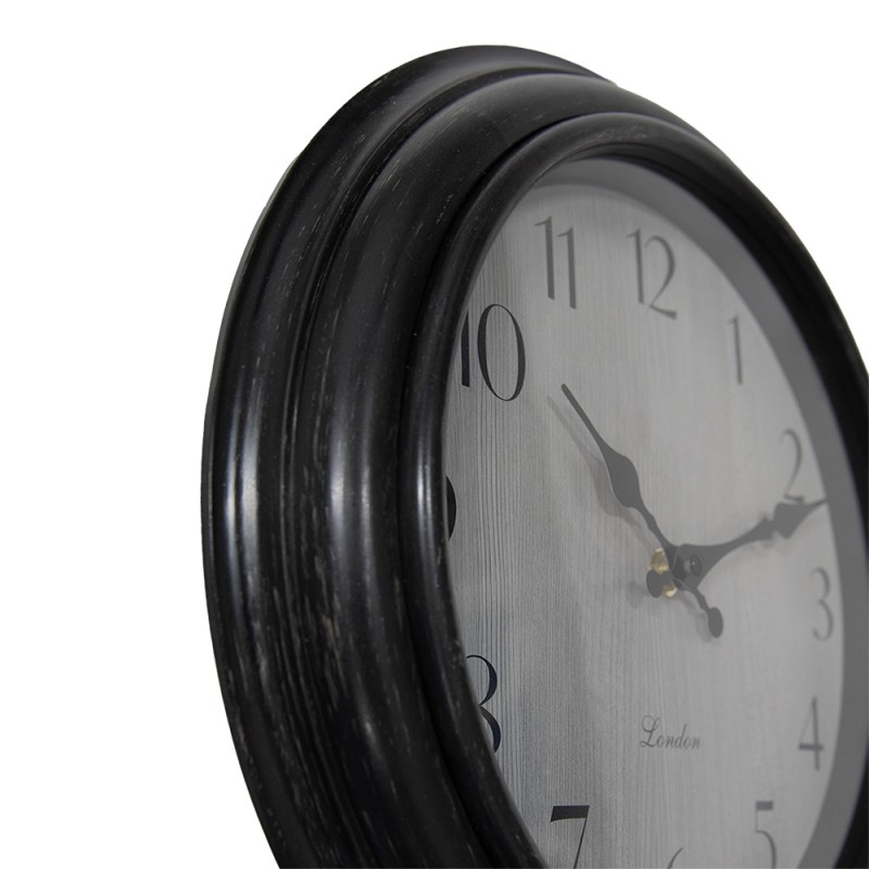 Clayre & Eef Wall Clock Ø 30x4 cm Black Grey Plastic Glass London