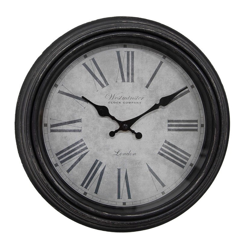 Clayre & Eef Orologio da parete Ø 29x5 cm Marrone Grigio Plastica Vetro Westminster Clock Company London