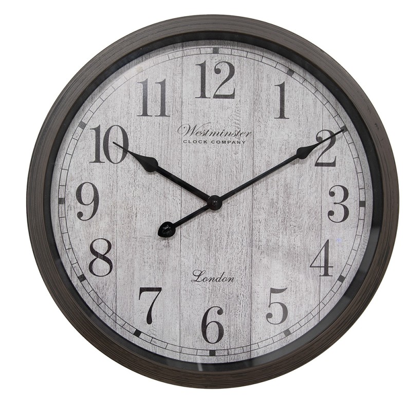Clayre & Eef Wall Clock Ø 40x4 cm Brown Grey Plastic Glass Westminster Clock Company London
